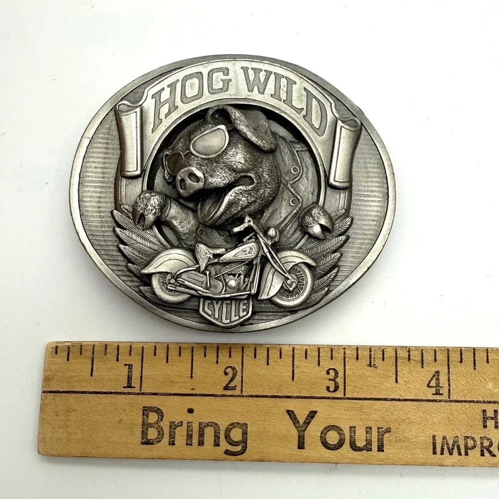 Vintage 1994 Bergamot Womens Belt Buckle Hog Wild Cycle Pig Biker USA Made Biker